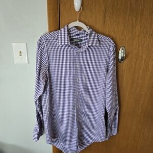 Kenneth Cole Purple and White Checkered Button Down Shirt